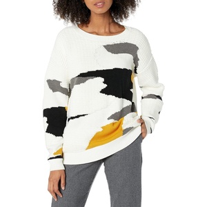 image:imageCable Stitch Womens Vintage Intarsia Pullover Sweater  Crewneck Long Sleeve Geometric Pattern Top Small MultiCream