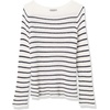 image:imageCable Stitch Womens Boat Neck Striped Sweater  Long Sleeve Lightweight Textured Soft Pullover Top XSmall Winter WhiteNavy