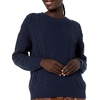 image:imageCable Stitch Womens Cable Crewneck Sweater  Long Sleeve Drop Shoulder Boxy Pullover Knit Top XLarge Navy