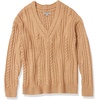 image:imageCable Stitch Womens Cable Knit VNeck Pullover Sweater  Long Sleeve Loose Fit Top Medium Camel