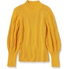 image:imageCable Stitch Womens Cable Sleeve Ribbed Sweater  Mock Neck Long Blouson Lantern Sleeve Pullover Top Medium Marigold