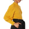 image:imageCable Stitch Womens Cable Sleeve Ribbed Sweater  Mock Neck Long Blouson Lantern Sleeve Pullover Top Medium Marigold