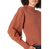 image:imageCable Stitch Womens Cable Sleeve Ribbed Sweater  Mock Neck Long Blouson Lantern Sleeve Pullover Top Medium Nutmeg