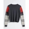 image:imageCable Stitch Womens ContrastSleeve Cotton Sweater  Crewneck Long Sleeve Knitted Pullover Top Small Charcoal