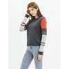 image:imageCable Stitch Womens ContrastSleeve Cotton Sweater  Crewneck Long Sleeve Knitted Pullover Top Small Charcoal