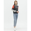 image:imageCable Stitch Womens ContrastSleeve Cotton Sweater  Crewneck Long Sleeve Knitted Pullover Top Small Charcoal