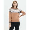 image:imageCable Stitch Womens Fair Isle Sweater  Classic Vintage Jacquard Long Sleeve Crewneck Pullover Top Bark Medium
