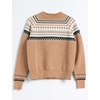 image:imageCable Stitch Womens Fair Isle Sweater  Classic Vintage Jacquard Long Sleeve Crewneck Pullover Top Bark Medium