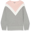 image:imageCable Stitch Womens Geometric Colorblock Sweater  Crewneck Long Sleeve Oversized Drop Shoulder Chevron Pattern Pullover Top Small MultiGrey