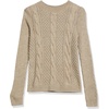 image:imageCable Stitch Womens Mixed Cable Knit Sweater  Classic Fit Crewneck Long Sleeve Shirred Shoulder Pullover Top Large Taupe