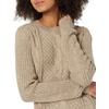 image:imageCable Stitch Womens Mixed Cable Knit Sweater  Classic Fit Crewneck Long Sleeve Shirred Shoulder Pullover Top Large Taupe