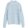 image:imageCable Stitch Womens Mixed Stitch Turtleneck Sweater  Mock Neck Fringe Raglan Long Sleeve Pullover Solid Color Top Small Light Blue