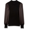 image:imageCable Stitch Womens SatinSleeve Sweater Top  Mock Neck Contrast Long Sleeve Pullover Top Large Black