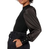 image:imageCable Stitch Womens SatinSleeve Sweater Top  Mock Neck Contrast Long Sleeve Pullover Top Large Black
