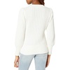 image:imageCable Stitch Womens Textured Henley Sweater  Crewneck Long Sleeve Pleated Shoulder Cotton Ribbed Pullover Top XSmall Ivory