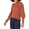 image:imageCable Stitch Womens Cable Sleeve Ribbed Sweater  Mock Neck Long Blouson Lantern Sleeve Pullover Top Medium Nutmeg
