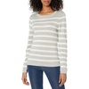 image:imageCable Stitch Womens Lightweight Pointelle Striped Sweater  Crewneck Long Sleeve Soft Pullover Top Medium Heather GreyWhite