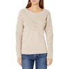 image:imageCable Stitch Womens Long Sleeve Chevron Cable Sweater  Crewneck Drop Shoulder Pointelle Cotton Solid Pullover Top Medium Taupe