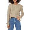 image:imageCable Stitch Womens Mixed Cable Knit Sweater  Classic Fit Crewneck Long Sleeve Shirred Shoulder Pullover Top Large Taupe