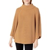 image:imageCable Stitch Womens Turtleneck Poncho Sweater  Loose Fit Oversized 34 Sleeve Tunic Pullover Coverup Top SmallMedium Camel