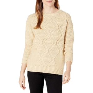 image:imageCable Stitch Womens Diamond Cable Crewneck Sweater  Long Sleeve Pullover Top Medium Sand