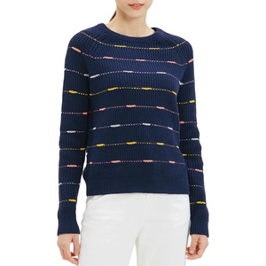image:imageCable Stitch Womens Dotted Stripe Sweater  Crewneck Long Sleeve Knitted Pullover Top Small MultiNavy