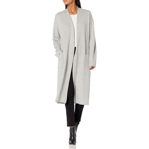image:imageCable Stitch Womens Double Faced Open Front Cardigan  Contrast Colors Long Sleeve Sweater Coat with Pockets Heather Grey Medium
