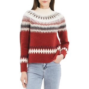 image:imageCable Stitch Womens Long Sleeve Nordic Fair Isle Turtleneck Pullover Sweater Top Small MultiRed