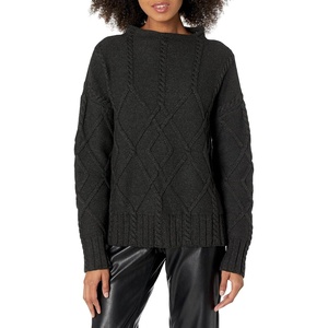 image:imageCable Stitch Womens Mock Neck Braided Cable Sweater  Soft Long Sleeve Solid Color Textured Loose Pullover Knit Top Medium Charcoal