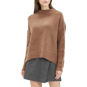 image:imageCable Stitch Womens Mock Neck Cozy Sweater  Oversized Soft Long Sleeve Drop Shoulder High Low Hem Slouchy Pullover Top XLarge Caramel