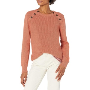 image:imageCable Stitch Womens Raglan Long Sleeve Shaker Stitch Pullover Sweater  Fisherman Rib Knit Crewneck Cotton Top Small Marled Cinnamon