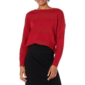 image:imageCable Stitch Womens Tie Back Sweater  Crewneck Long Sleeve Textured Striped Solid Color Pullover Knit Top Small Rouge